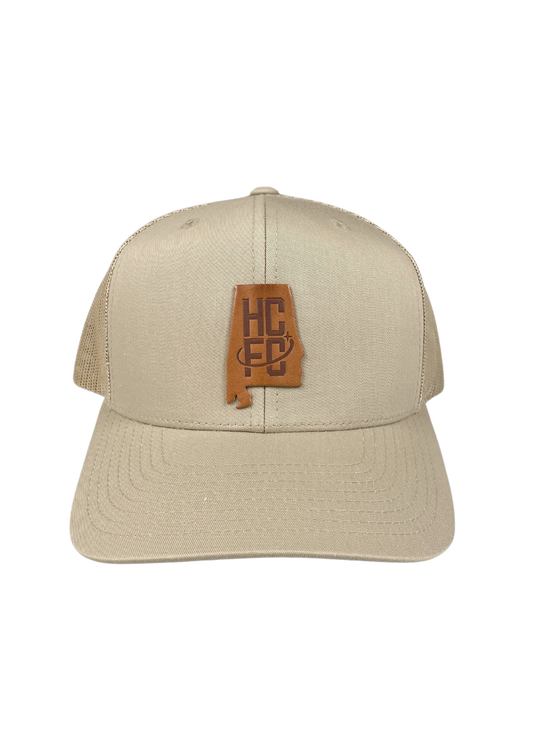 Hometown Leather Patch Trucker Hat - Khaki